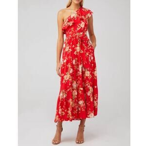 Yumi Kim Malia One Shoulder Midi Dress Women's Small Flirty Red Floral